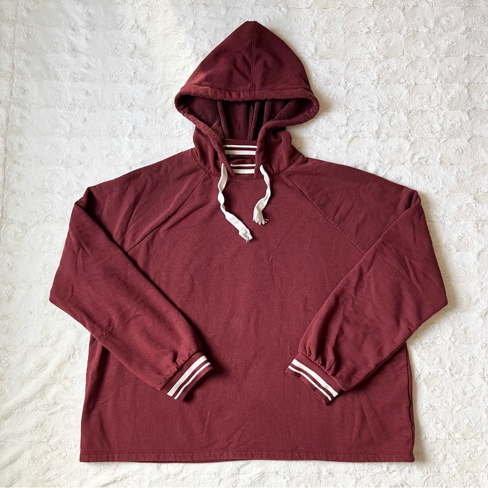 Madewell Hoodie Sweatshirt Womens Medium Red Superbrushed Easygoing Striped Trim